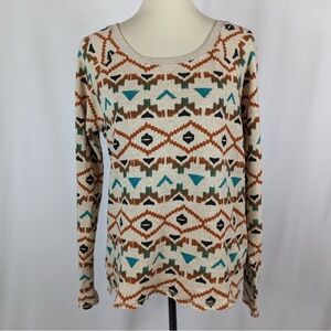 Billabong Cream and Brown Aztec Long Sleeve Top size medium